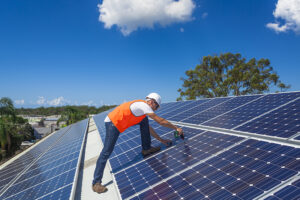 One man install solar on roof